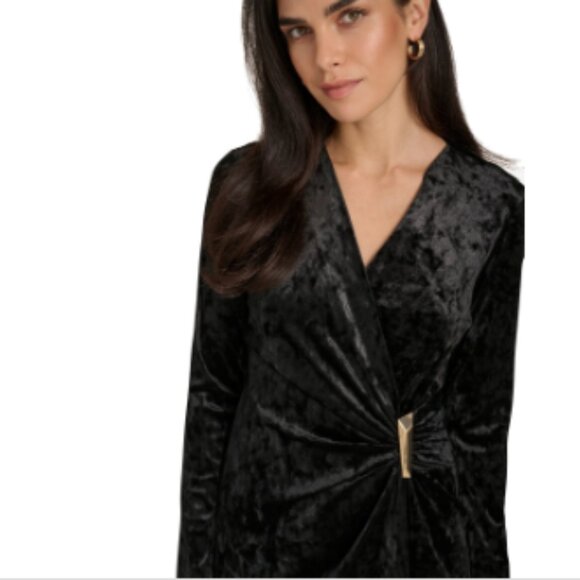 Calvin Klein Women's Velvet Embellished V-Neck Sheath Dress - Black - Picture 4 of 4